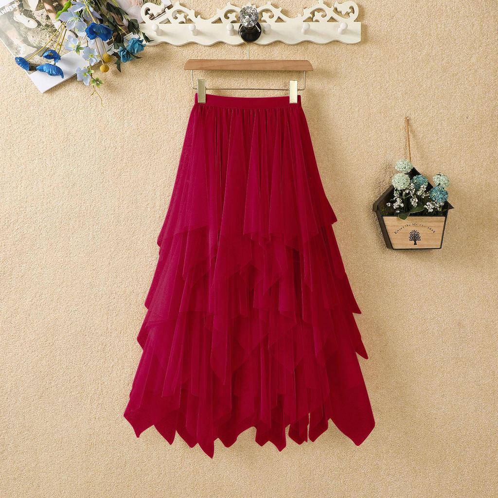 Falda de Malla Irregular de Hadas de Cintura Alta de Moda 2023 - Estilo Coreano de Primavera