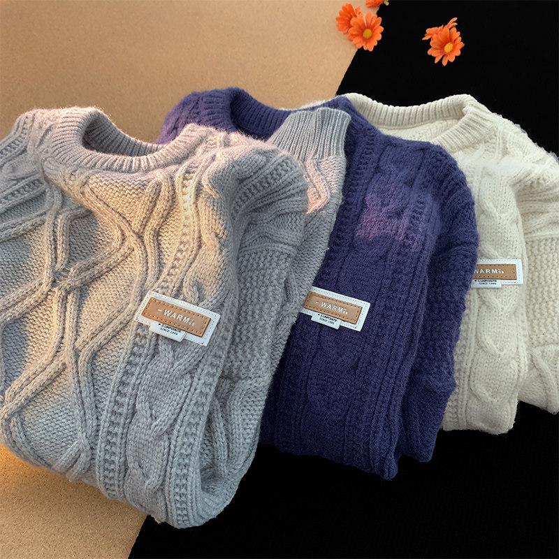 Men's Vintage Japanese Cable Knit Sweater – Retro, Thick, Loose-Fit for Autumn/Winter