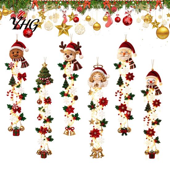Warm Glowing Christmas Wall Decorations Door Hanger, Quilted Fabric Santa Snowman Tree Gingerbread Hanging Soft Led Entryway Accents Light with