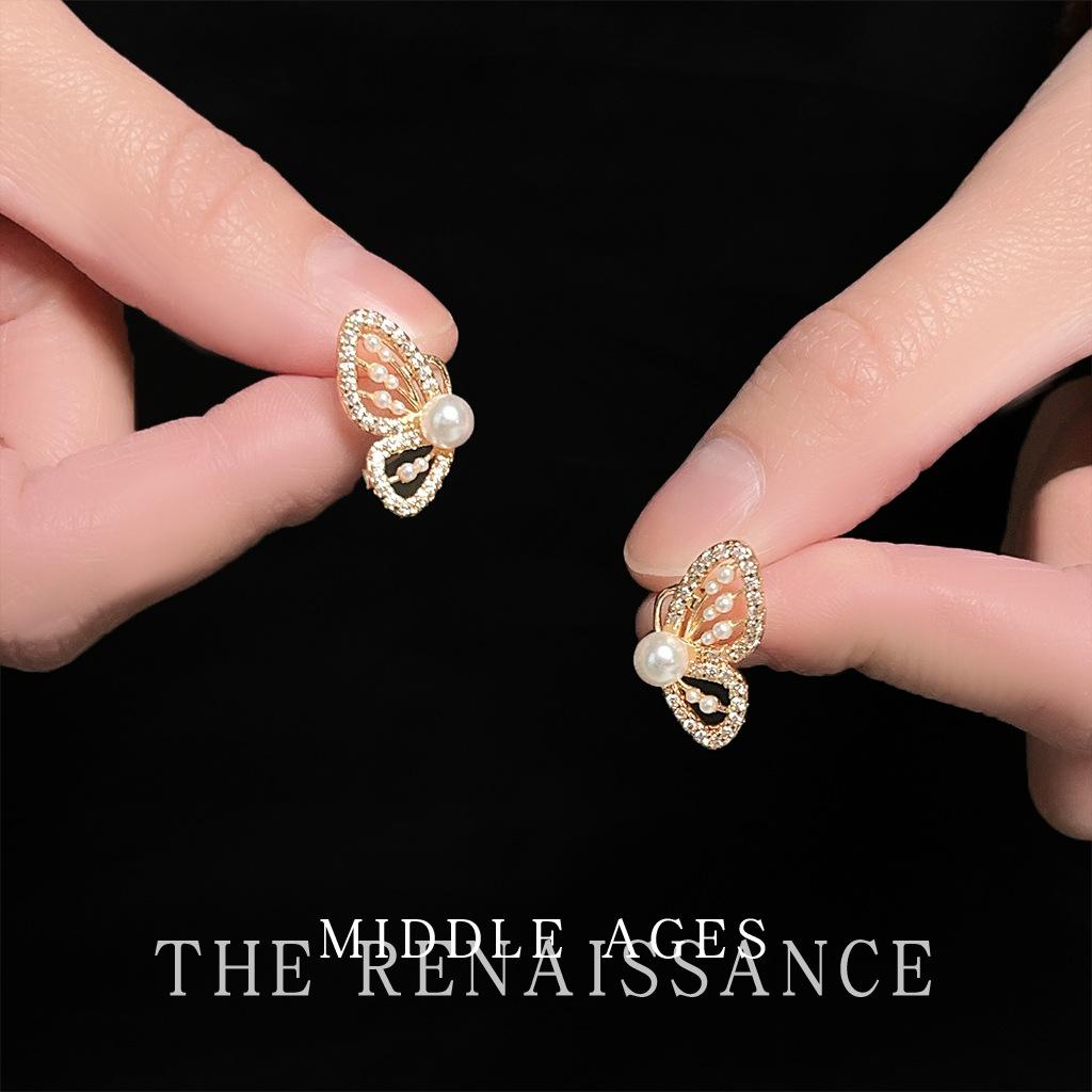 Полые серьги-гвоздики с цирконами в виде бабочек Французские ретро серьги Литературные серьги