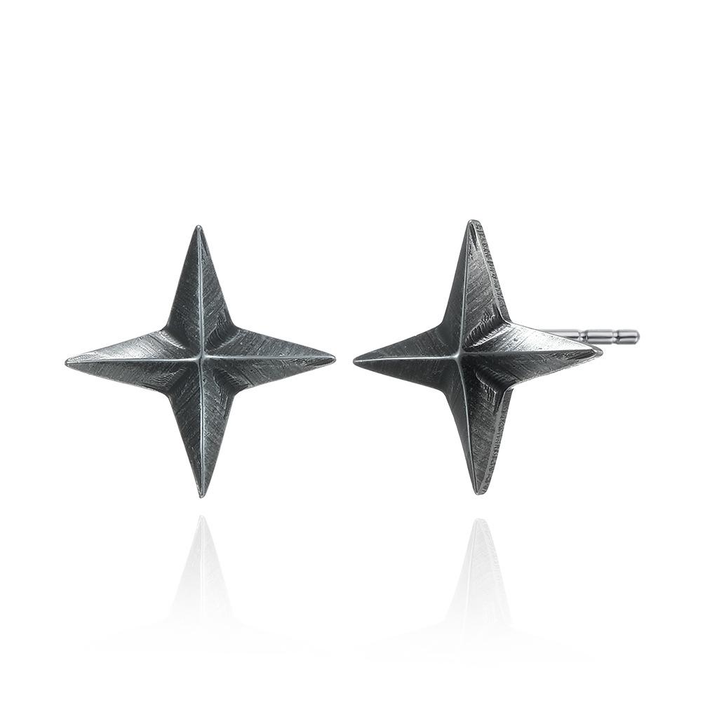 Four-pointed Star Three-dimensional Section Electric Antique Stud Earrings, Four-pointed Star Independent Packaging, New Stud Earrings.