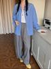 Women's Dopamine Color Striped Buckle Shirt - Personalized, Loose Long Sleeve Lapel Outerwear, ZG Whitening
