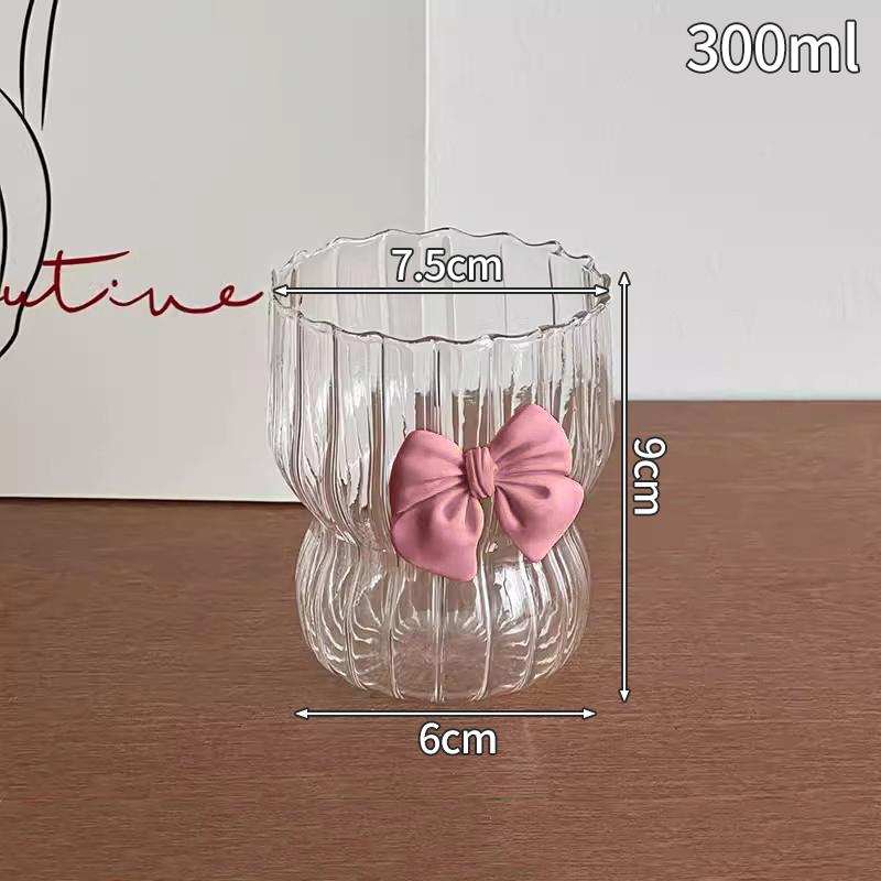 Handcrafted Glass Coffee Cups with Pink Bow Elegant Bowknot Design Drinking Mugs Reusable Water Glasses Aesthetic Coffee Mug