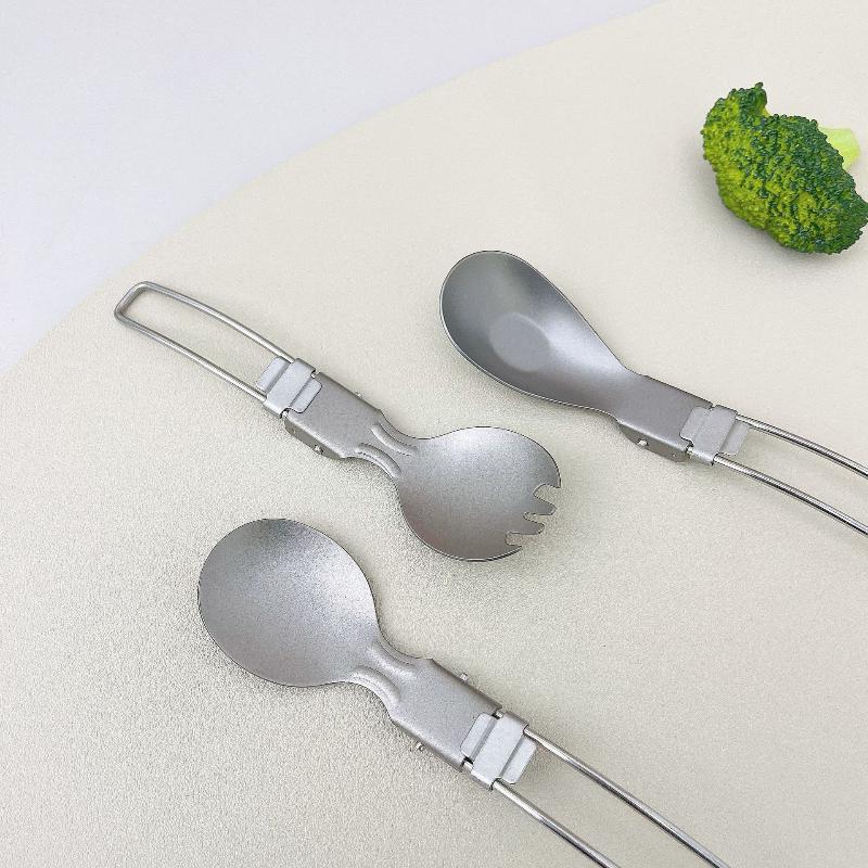 Pure Titanium Folding Spork Fork Knife Outdoor Camping Hiking Backpacking Dinner Spork Utensil Tableware Fork Spoon