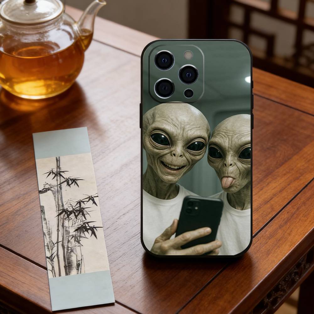 Funny alien images  Phone Case For iPhone 17, 16,15,14,13,12,11 Plus,Pro Max, Others Soft Black Cover