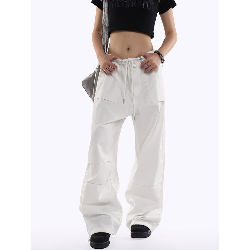 0123Start American-Style Workwear Paratrooper Pants for Women, Loose Wide-Leg Retro Hot Girl Drapey Straight-Leg Casual Pants