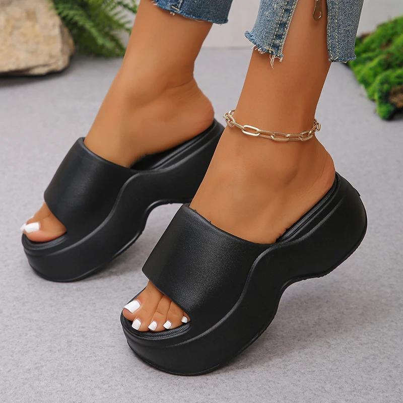 Chunky Platform Slippers for Women Summer Comfortable Wedge Heels Sandals Woman Solid Non Slip Eva Thick Sole Slides Shoes
