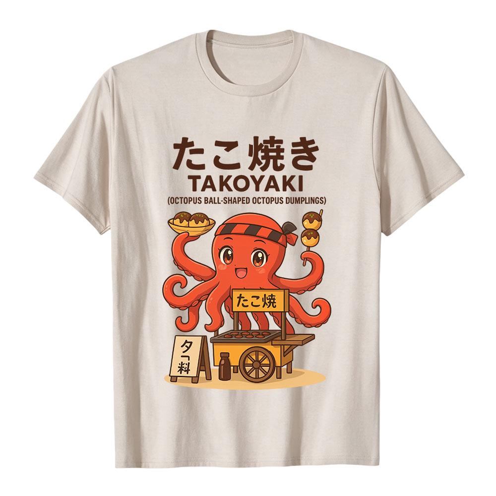 Cute Takoyaki Octopus Cartoon Tees Japanese Style Fashion Graphic Print T-shirt Street Food Casual Loose Tops for Men Women Tops