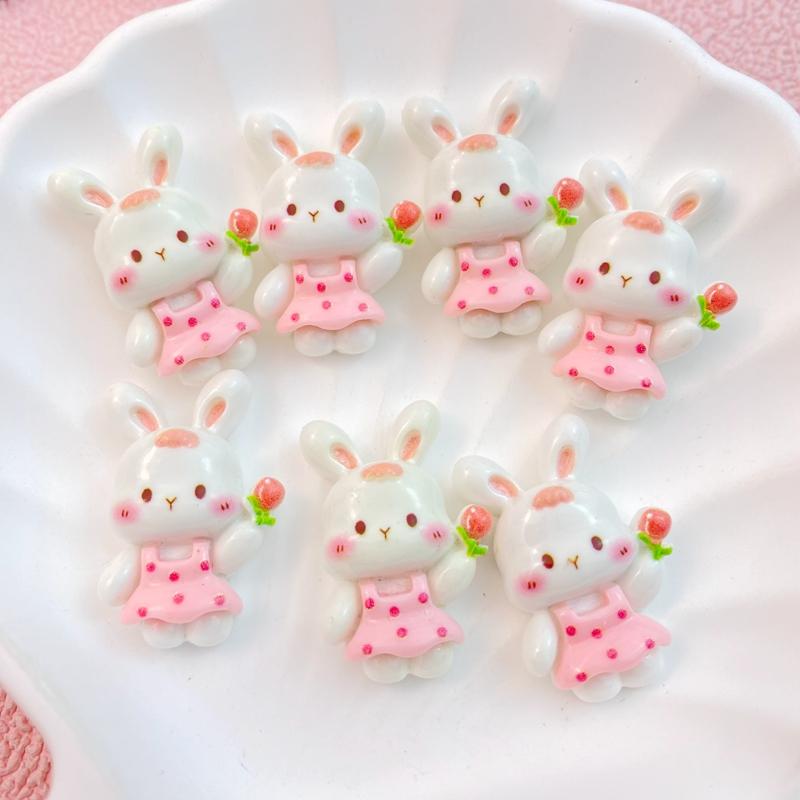 10 Pcs New Cute Cartoon Little Flower Skirt Rabbit Flat Back Resin Scrapbooking DIY Jewelry Hairpin Craft Decoration Accessorie