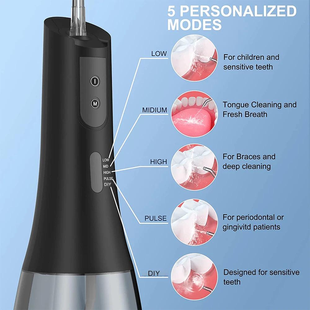 Oral Irrigator Portable Water Flosser Rechargeable 5 Modes IPX7 400ML Dental Water Jet for Cleaning Teeth