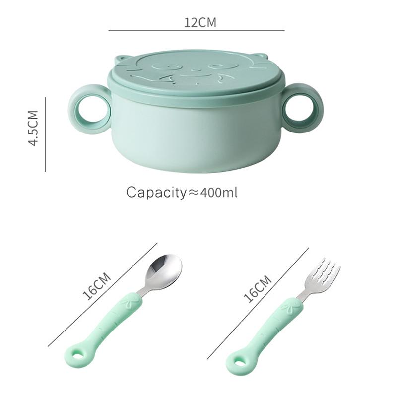 Baby Stainless Steel Feeding Food Tableware Suction Cup Non-slip Bowl Spoon Fork Straw Set Toddler Dinnerware