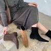 2025 New Autumn and Winter Velvet Korean Small Ankle Boots High Heel Pointed Suede Thin Boots Small Short Boots
