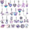 925 Silver Sparkling Purple Jellyfish Birthday Charm Bead Bracelet DIY Jewelry Accessory