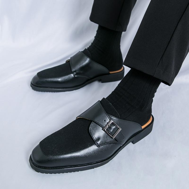 Summer Men’s Brown Sandals Mules Clogs Dress Black Prom Shoes Stylish Leather Shoes Plus Size