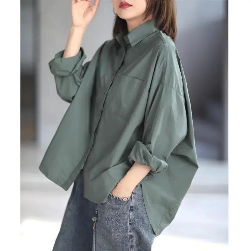 Women's Long-sleeved Shirt Women's Loose Large-size Cotton Bat-sleeved Fashion Shirt