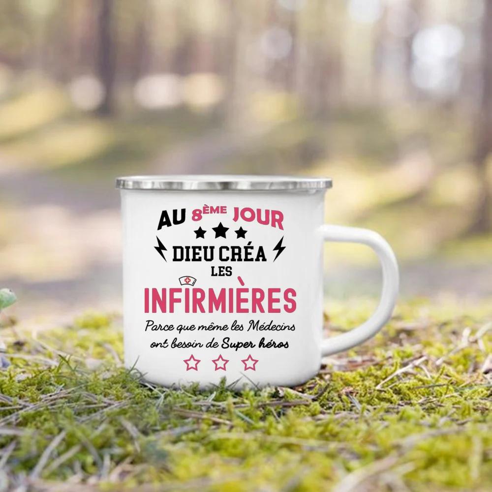 Beste Krankenschwester Französisch Bedruckte Emaille Tassen Kaffeebecher Trinken Wein Saft Tasse Dessert Kakao Milch Henkeltasse Bestes Geschenk für Infirmiere