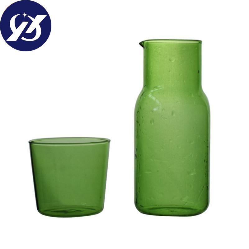 Japanese Style Transparent Candy Color Glass Teacup Set Simple Heat-Resistant Drinking Juice Cup With Tea Pitcher Water Bottle