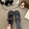Fashion Elegant Round Toe Lambswool Ballet Flats Woman Winter Warm Plush Loafers Ladies Brand Design Teddy Fur Mary Jane Shoes In Grey