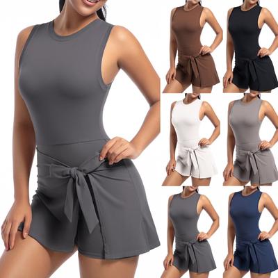 Jupe de Tennis Couleur Décontractée Lâche pour Femme Combinaison Yoga Une Pièce Robe Une Pièce