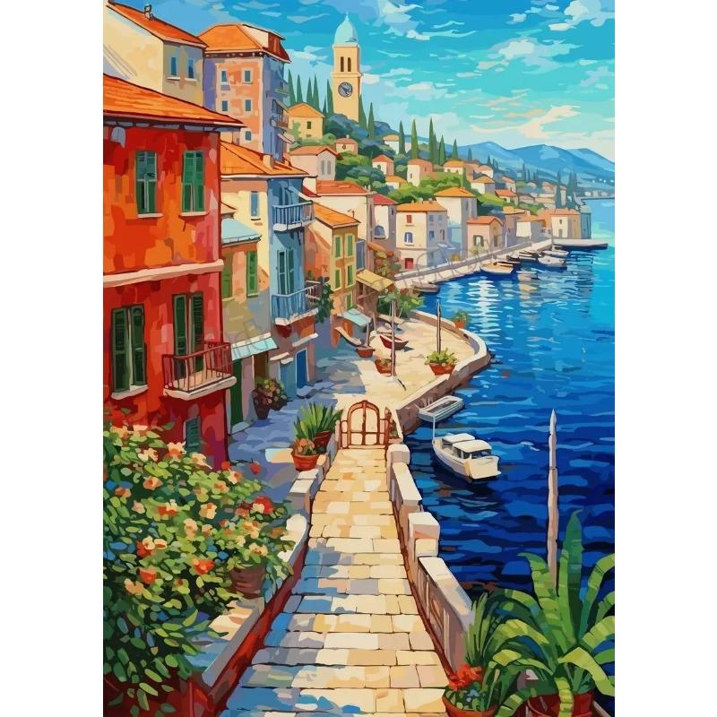 Ocean Beach House Coastal Tranquil Seaside Landscape Canvas Painting  Wall Art Pictures for Home Room Decor  Poster Prints