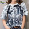 New Year's T-shirt with horse pattern print for women, 3D printed T-shirt