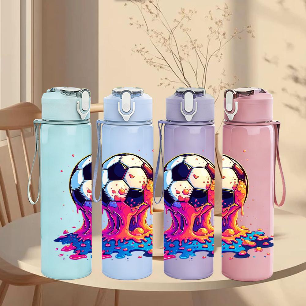 1PC Dripping Paint Soccer Ball Artwork 750ml Color Plastic Water Bottle Leakproof Flip Straw Lid For Sports Office Home Use