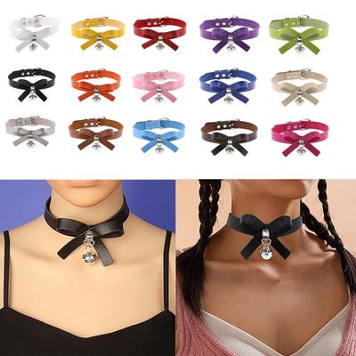 Bow Bell PU Leather Necklace Harajuku Punk Gothic Collar for Women