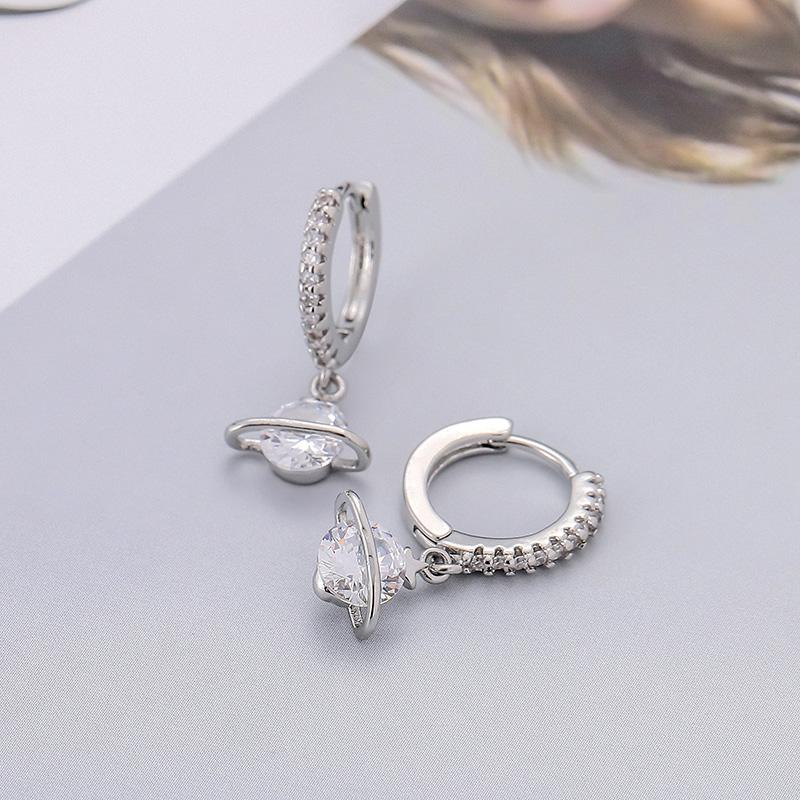 ANENJERY Zircon Star Planet Hoop Earrings Female Light Luxury Handmade Golden Earrings