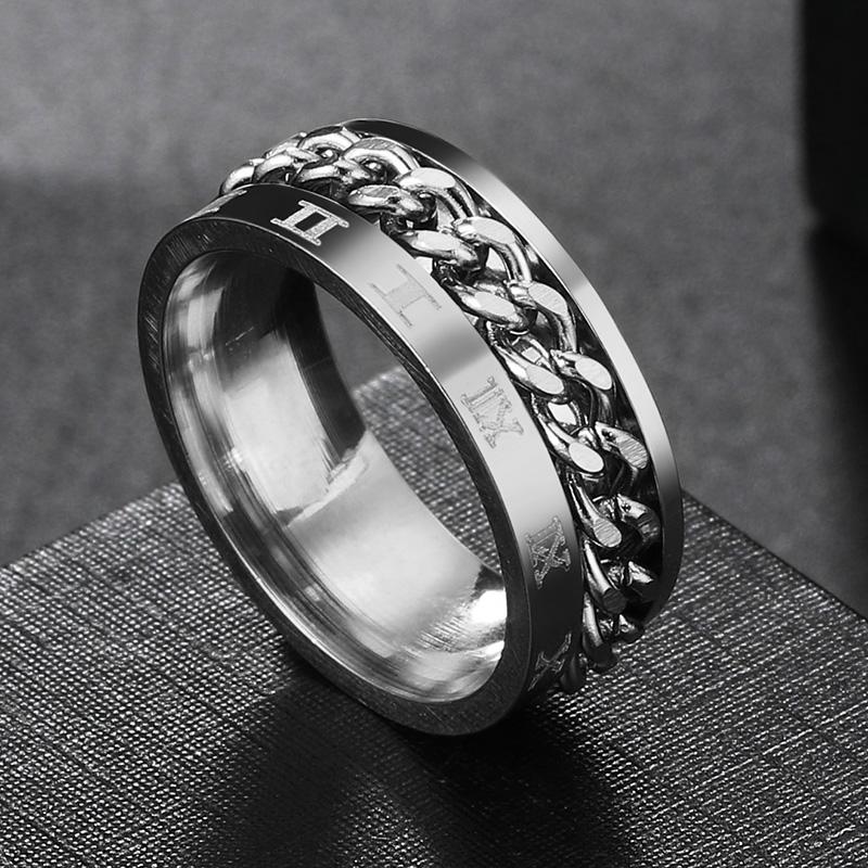 Anxiety Fidget Ring For Men Punk Titanium Stainless Steel Black Blue Spinning Spinner Rotatable Chain Rotating Rings Homme Gift