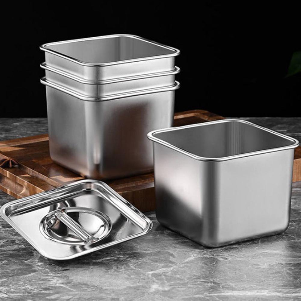 Square Basin Rectangle Tray Basin With Lid GN Pan Stainless Steel Food Pan Chafing Buffet Restaurant Milk Tea Shop Seasoning Box