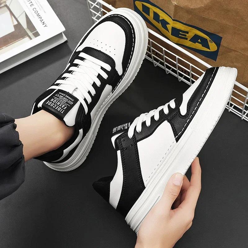 Leather Men Casual Shoes Lightweight Mens Running Shoes Platform White Sneakers Outdoor Breathable Sport Shoes Tennis Shoes