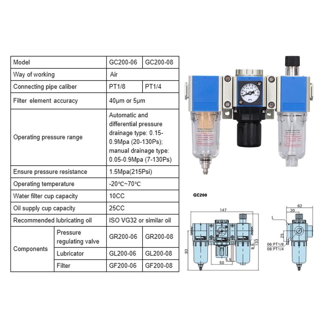 Compressed Filter Regulator Lubricator Combo Water Oil Separator 3 in 1 3 Unit