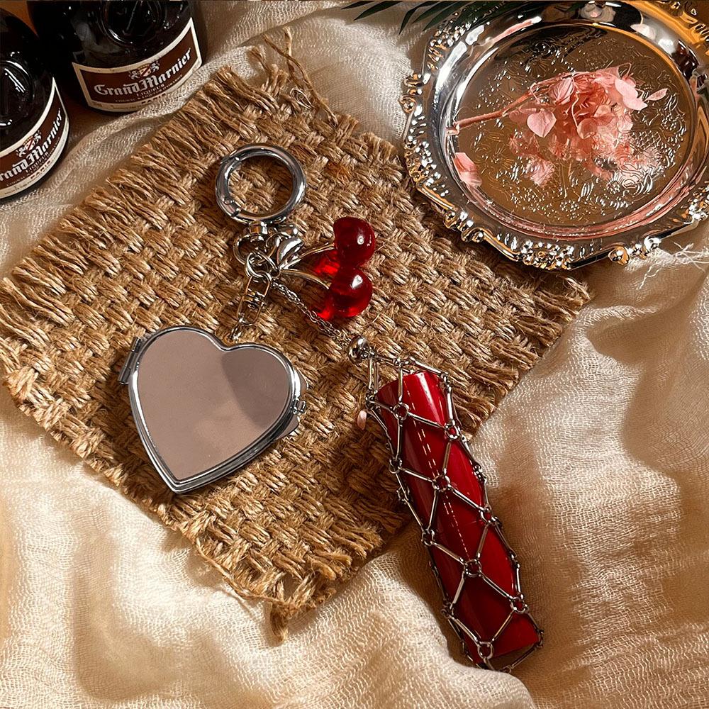 Custom Logo Y2K Popular Keychain Stainless Lipstick Pouch Mesh Portable Keyring Mirror Bag Pendant Key Chain Ring Socialite Gift