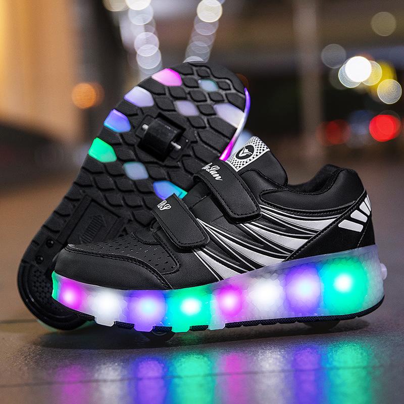 New runaway shoes children's men's and women's LED lights rechargeable double wheels removable youth entertainment casual roller skates