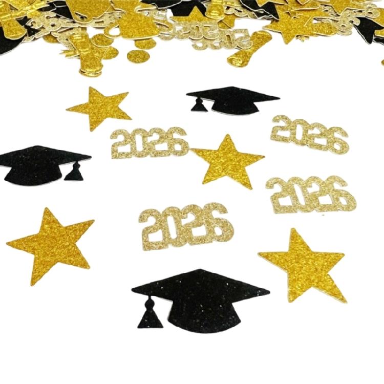 

100/200Pcs Gold Graduation Confetti 2026 Year Cap Star and Diploma Graduation Party Accessory for Celebrations