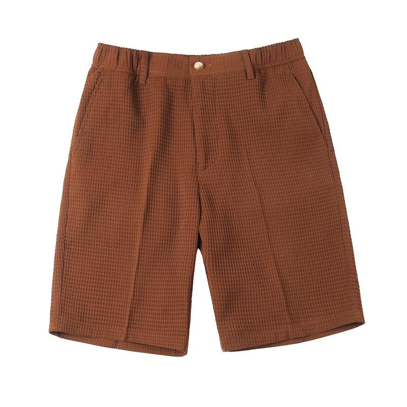 Pantalones cortos waffle de verano para hombre 2023 estilo británico - Color sólido, ligeros, pantalones cortos casuales de traje