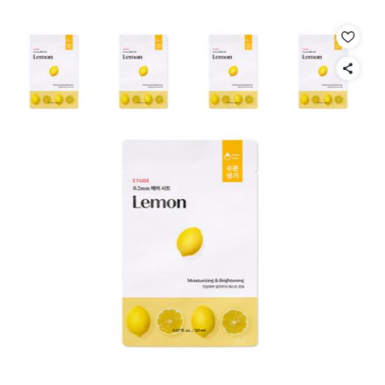 ETUDE 0.2 Therapy Air Mask Lemon Brightening Hydrating Sheet Mask 5pcs
