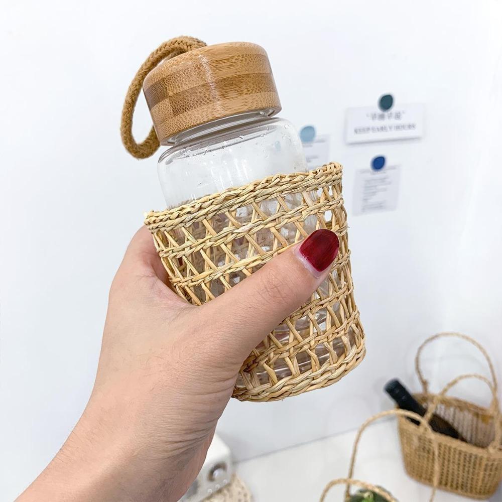 Picnic Props Straw Woven Basket with Handle Tea Cup Cover Practical Storage Basket