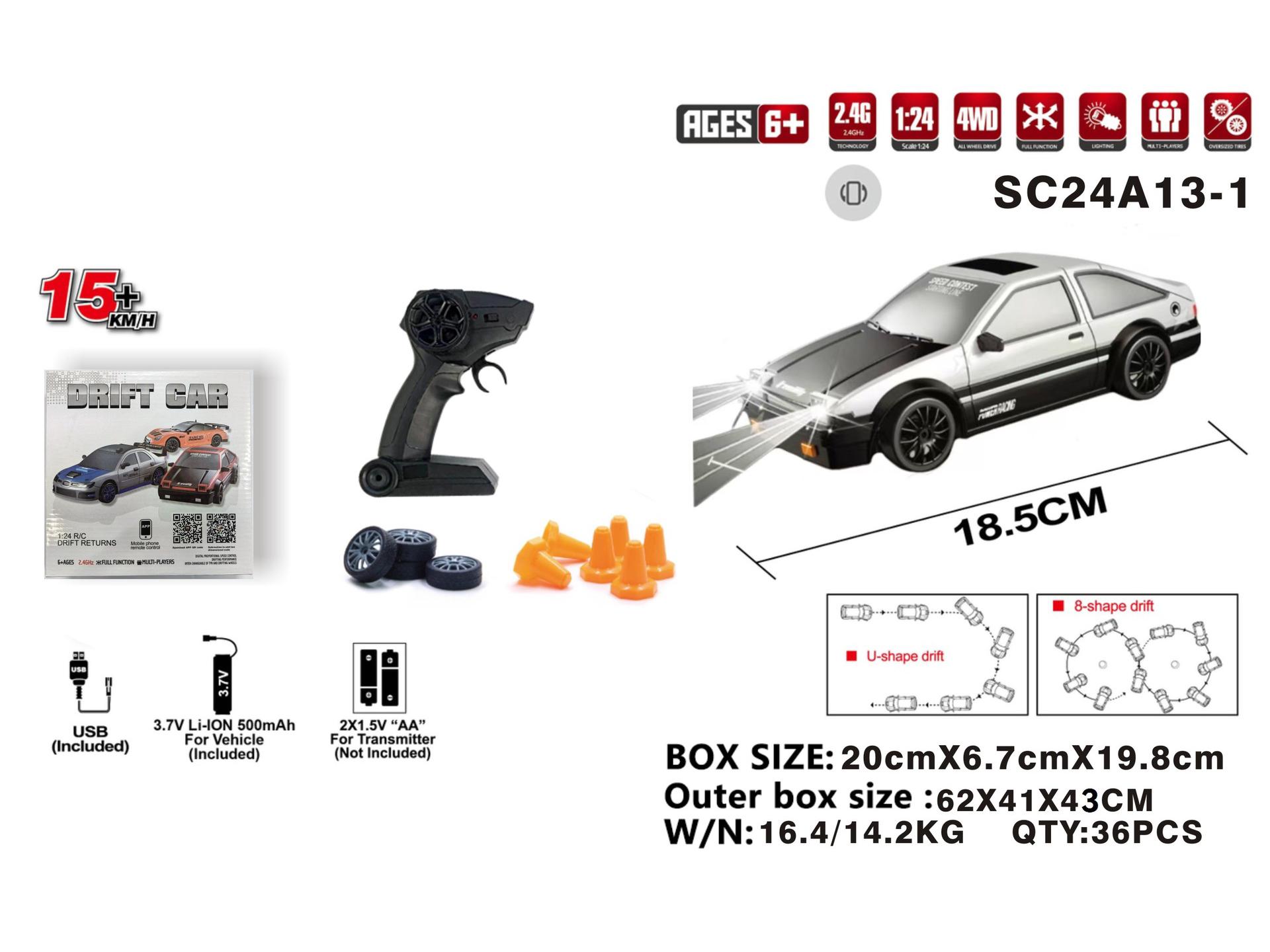 1:24 High-Speed Four-Wheel Drive RC Drift Racing Car Model Single Battery