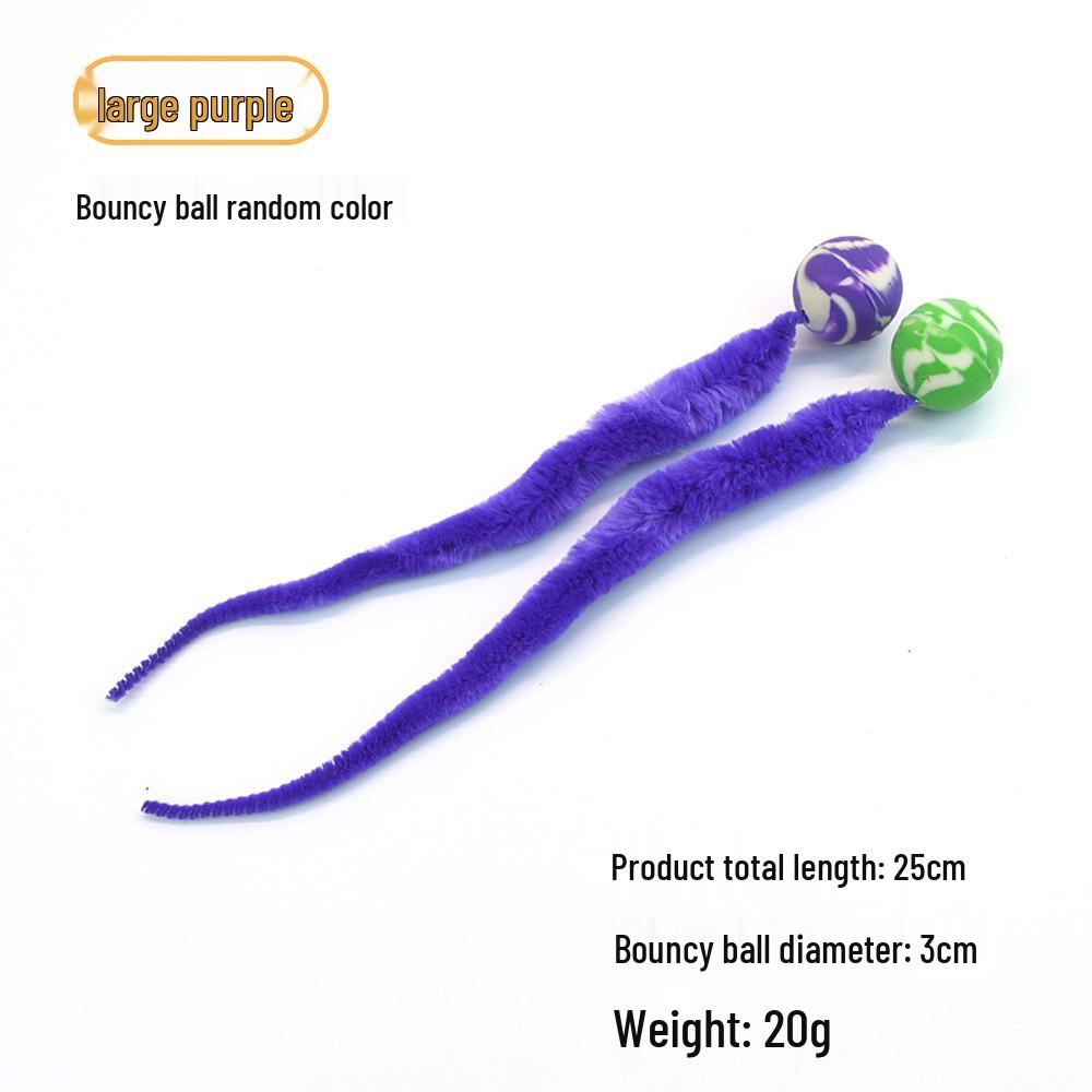 Solid Color Elastic Ball & Caterpillar Teaser Stick Kitten Toy