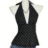 Pleated Women Crop Top Sleeveless Halter Ruffle Vest Backless Hanging Neck Top  Summer