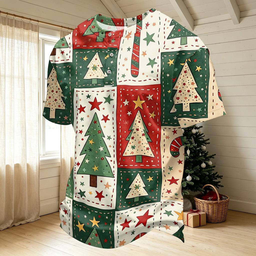 Men's Quick-Dry Round Neck Short Sleeve T-Shirt with Christmas Print for Holiday Party