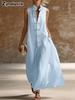 Summer New Solid Women's Linen Long Sleeveless Dress
