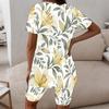 Women Plus Size Floral Printed Round Neck Short Sleeve Longline Top Fitted Shorts Two Piece Set