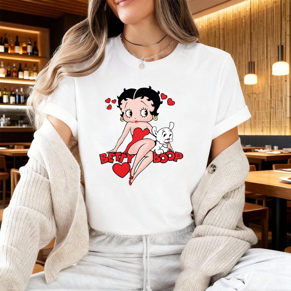 Classic Red Dress Betty Boop Theme Series Printed TShirt Betty Boop Collector Casual Daily Outfit Retro Style Women Cotton Tops S
