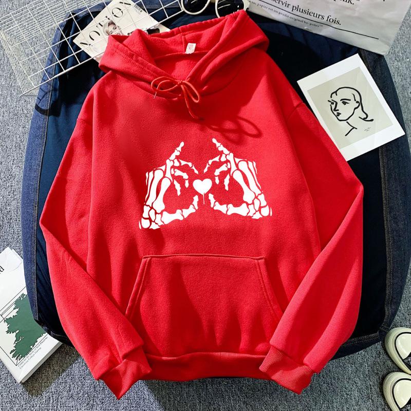 Skull Hand Heart Print Unisex Hoodie Sweatshirt