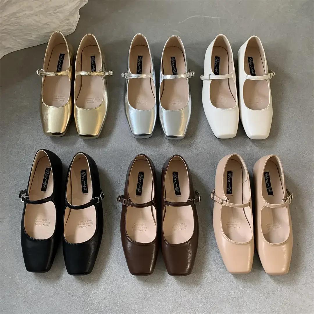 2025 Spring New Women Mary Jane Shoes Fashion Square Toe Shallow Slip On Ladies Flat Shoes Soft Sole Outdoor Dress Ballerina 35 3124₽