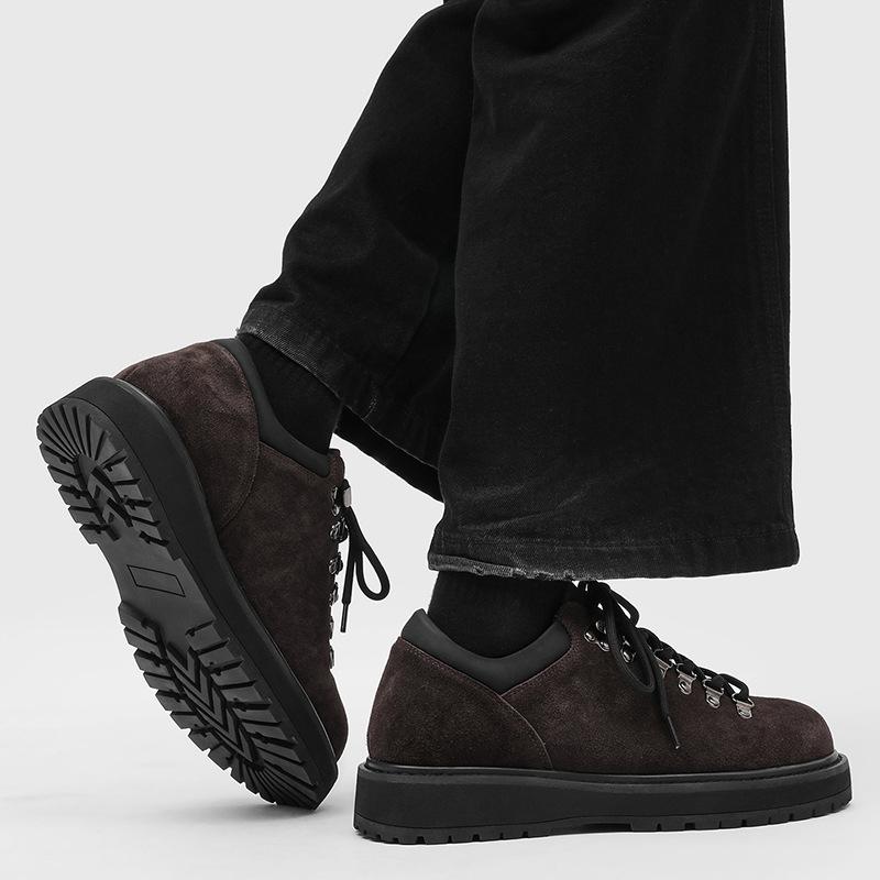 Platform tooling shoes round head hiking shoes men's outdoor derby shoes lace-up heightening British men's shoes-J