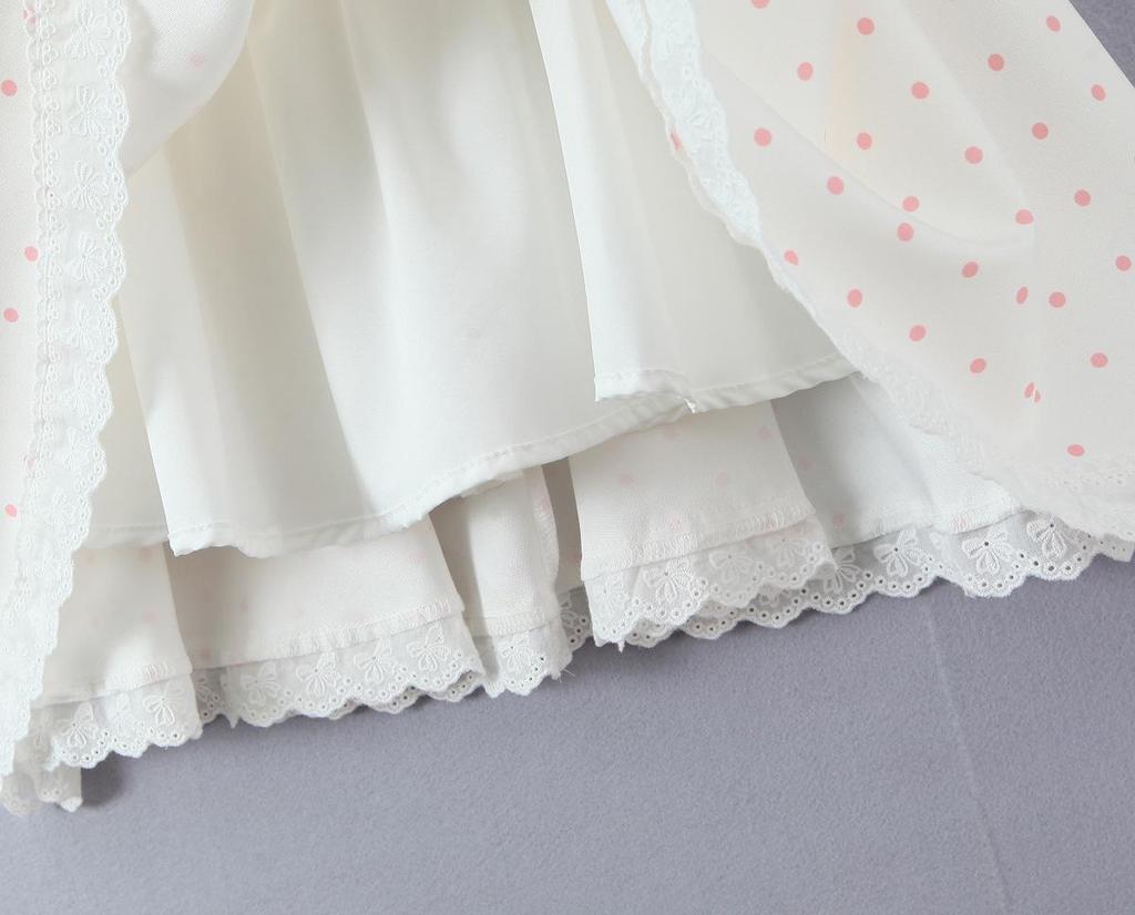 2026 Chic Sweet Polka Dot Lace Patchwork Camisole Dress with Mini Skirt