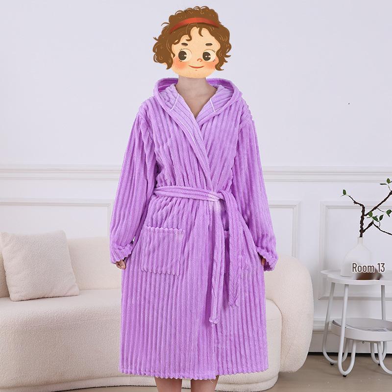 

Халат з капюшоном з коралового флісу: М який, Вбираючий, Товстий, Довгий Халат для Дорослих - Ідеальний для Осені та Зими One size фіолетовий